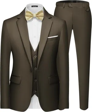 MAGE MALE Men's 3 Pieces Suit Elegant Solid One Button Slim Fit Single Breasted Party Blazer Vest Pants Set