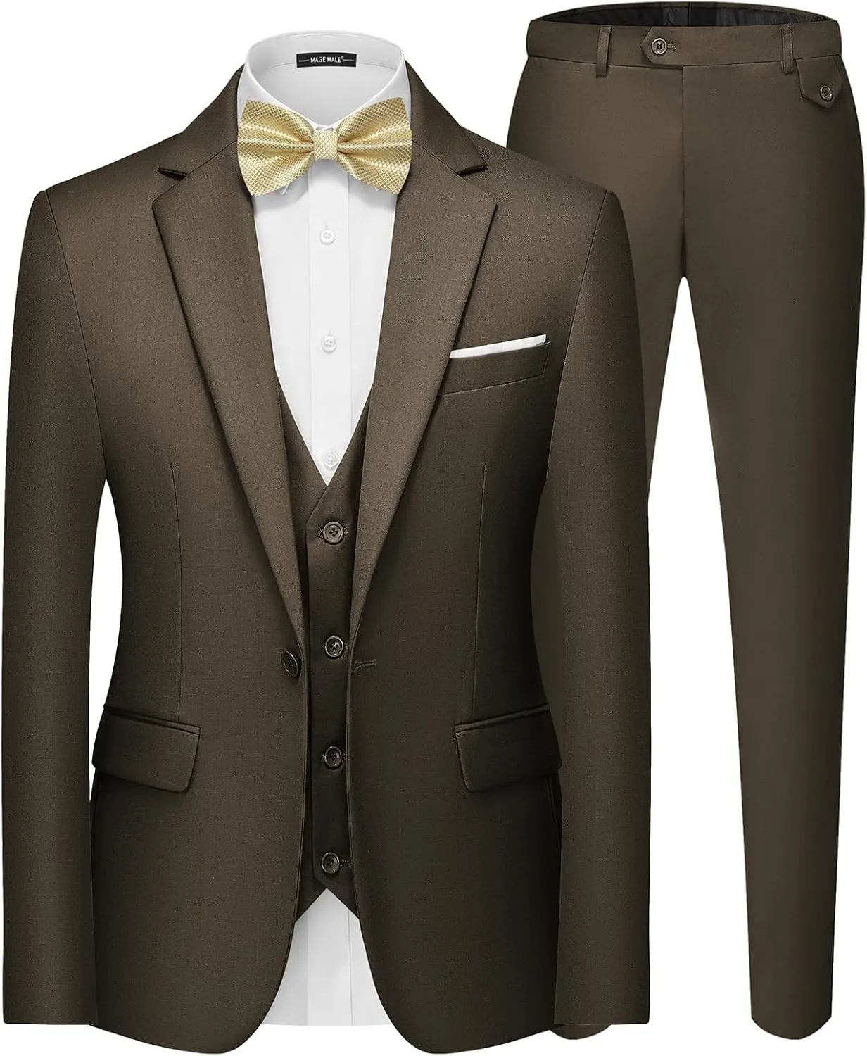 MAGE MALE Men's 3 Pieces Suit Elegant Solid One Button Slim Fit Single Breasted Party Blazer Vest Pants Set
