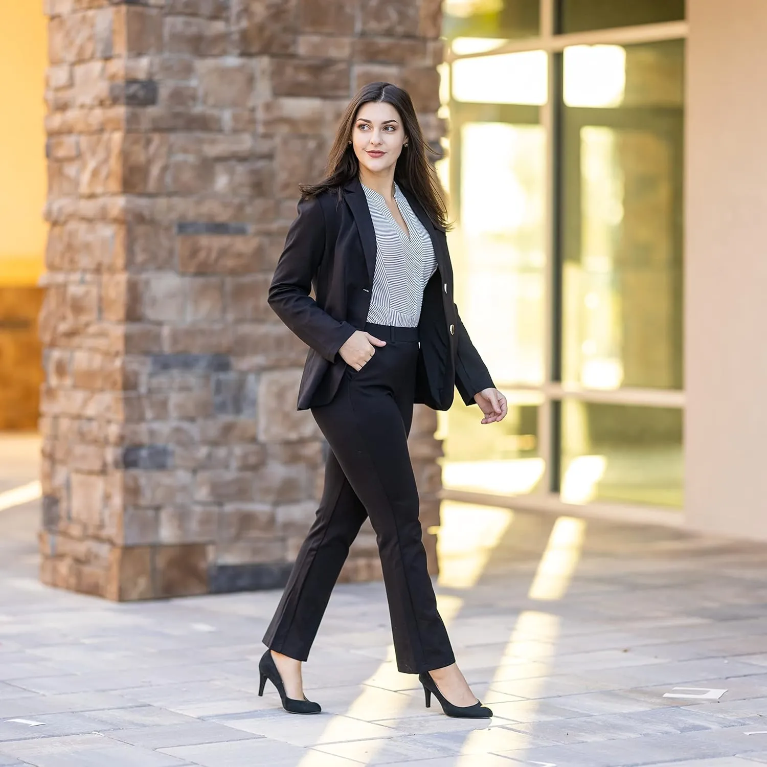 Marycrafts Women's 2 Buttons Business Blazer Pant Suit Set for Work