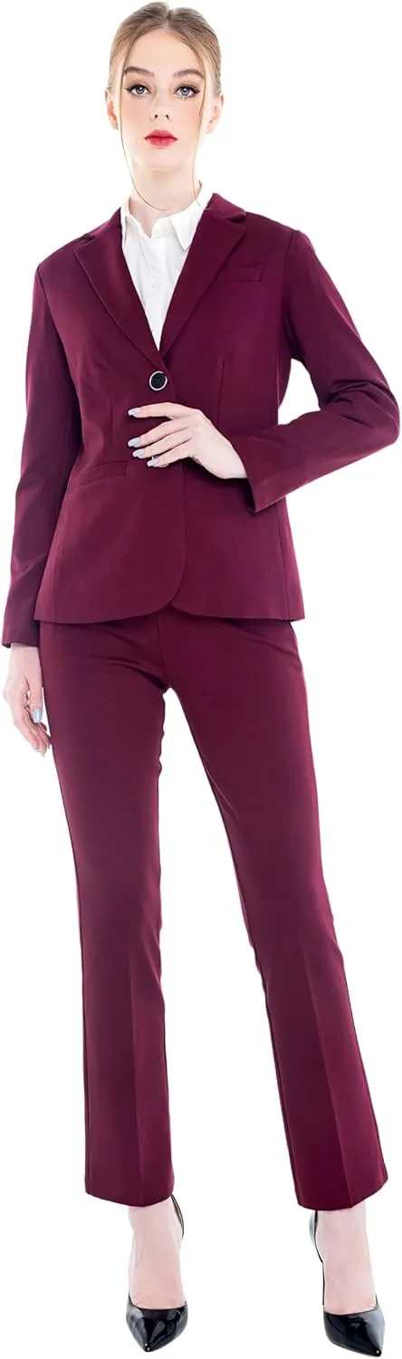 Marycrafts Women's 2 Buttons Business Blazer Pant Suit Set for Work