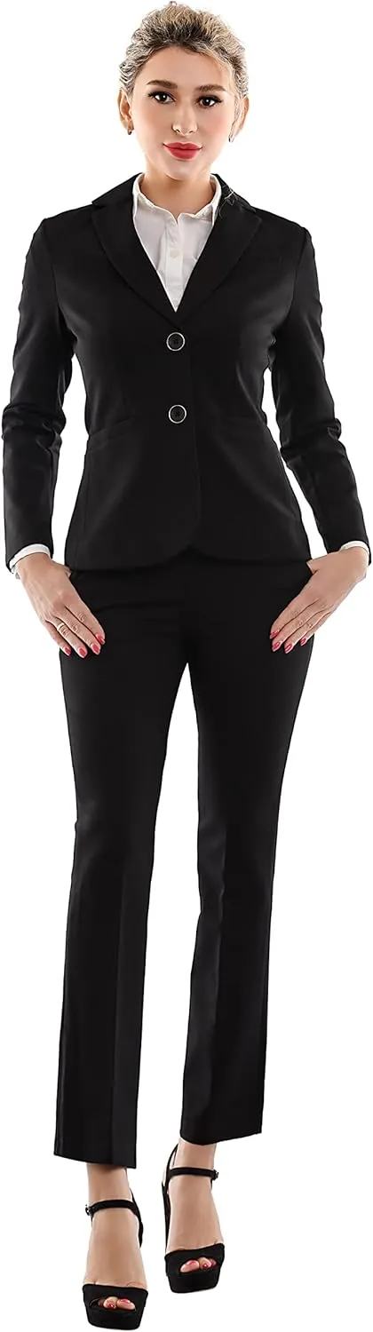 Marycrafts Women's 2 Buttons Business Blazer Pant Suit Set for Work
