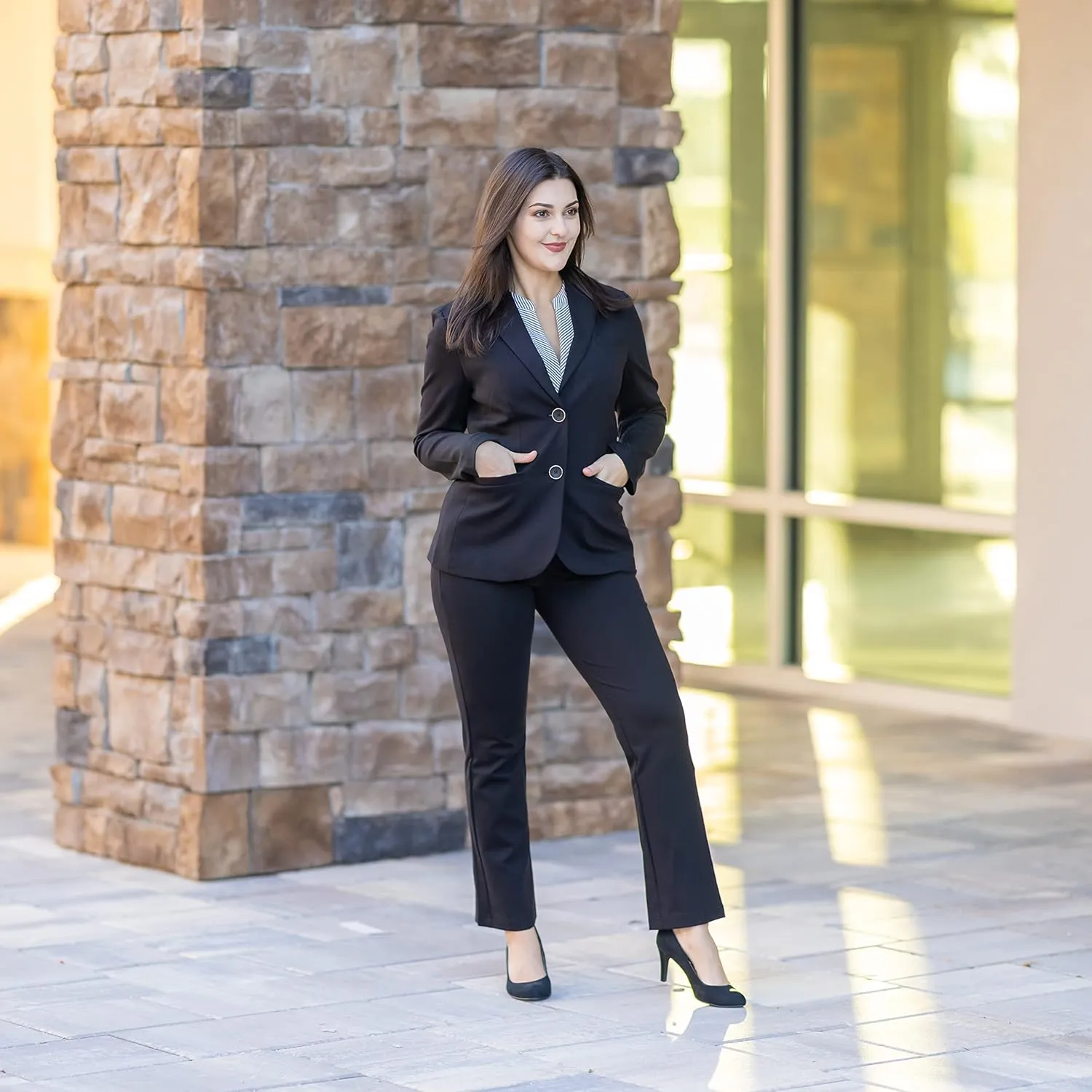 Marycrafts Women's 2 Buttons Business Blazer Pant Suit Set for Work