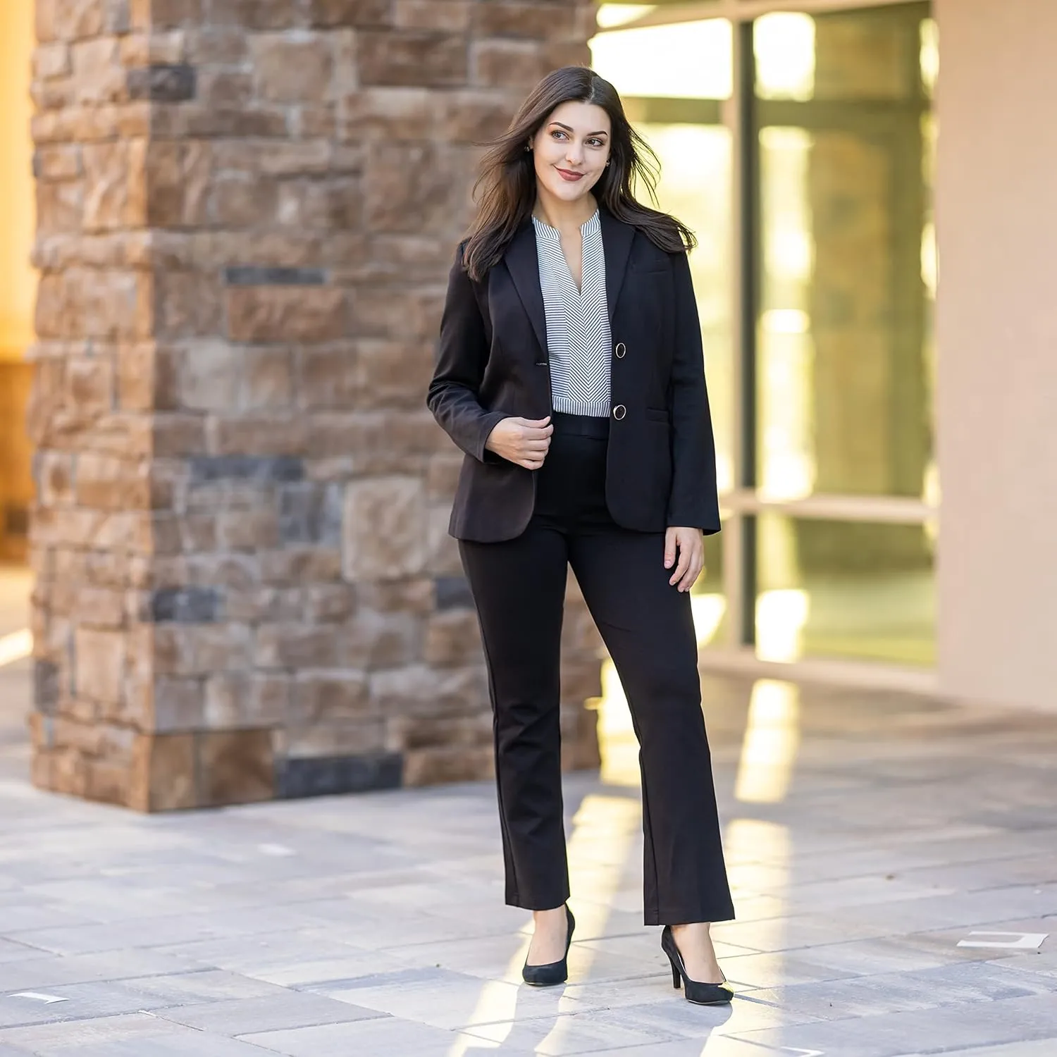 Marycrafts Women's 2 Buttons Business Blazer Pant Suit Set for Work