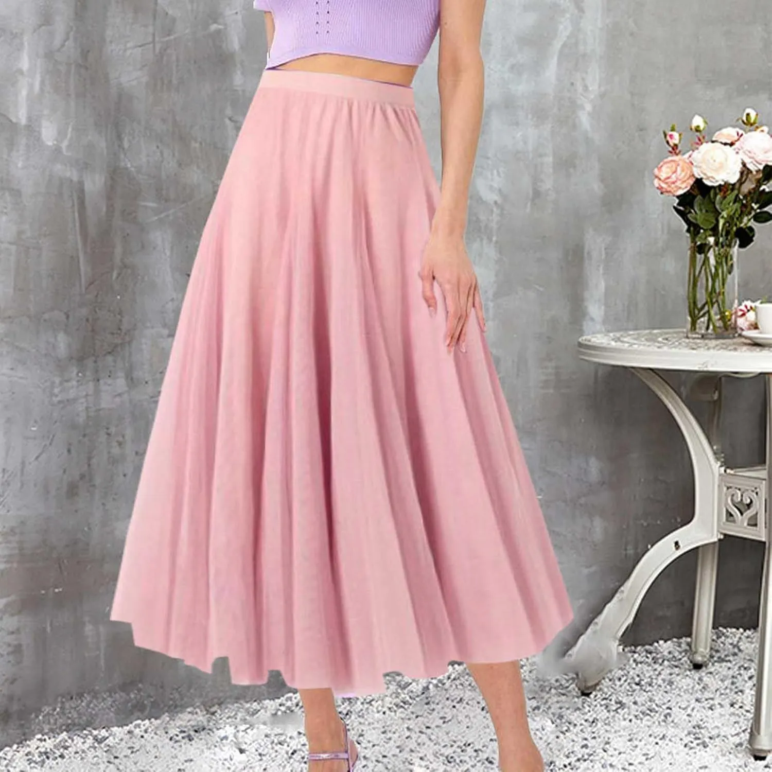 Maxi Skirts for Women Casual High Waisted Flowy Pleated A Line Midi Length Plain Skirt Trendy Cute Vacation Dress