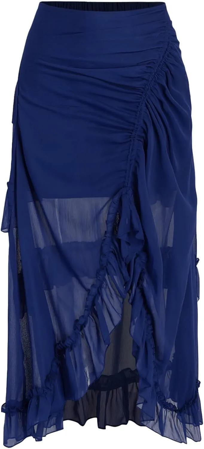 Maxi Skirts for Women Women's Halloween Skirt Irregular Ruffled Skirt Plus Size Skirts Mesh Steampunk Skirt