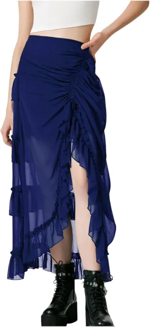 Maxi Skirts for Women Women's Halloween Skirt Irregular Ruffled Skirt Plus Size Skirts Mesh Steampunk Skirt