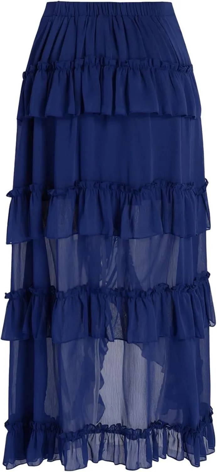 Maxi Skirts for Women Women's Halloween Skirt Irregular Ruffled Skirt Plus Size Skirts Mesh Steampunk Skirt