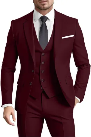 Men's Suit 3 Pieces Slim Fit Formal Business Wedding 2 Buttons Blazer Vest Pants Set Tuxedo