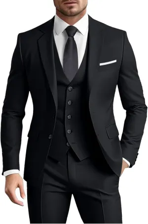 Men's Suit 3 Pieces Slim Fit Formal Business Wedding 2 Buttons Blazer Vest Pants Set Tuxedo