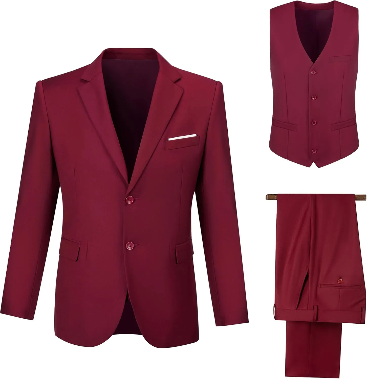 Men's Suit 3 Pieces Slim Fit Formal Business Wedding 2 Buttons Blazer Vest Pants Set Tuxedo