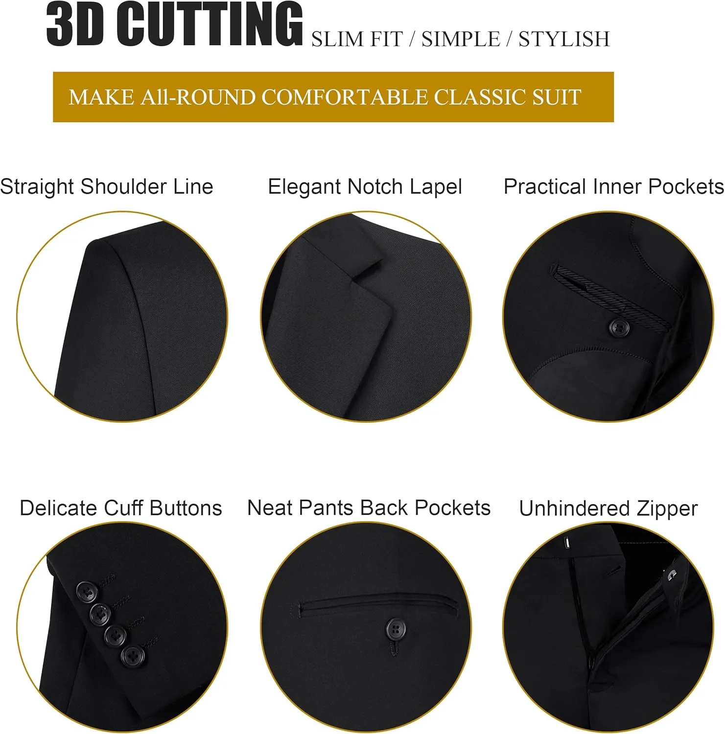 Men's Suit 3 Pieces Slim Fit Formal Business Wedding 2 Buttons Blazer Vest Pants Set Tuxedo