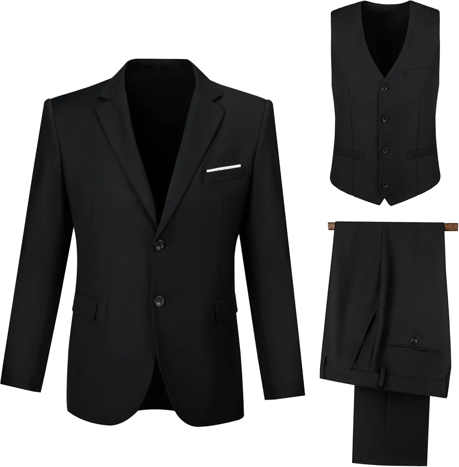 Men's Suit 3 Pieces Slim Fit Formal Business Wedding 2 Buttons Blazer Vest Pants Set Tuxedo