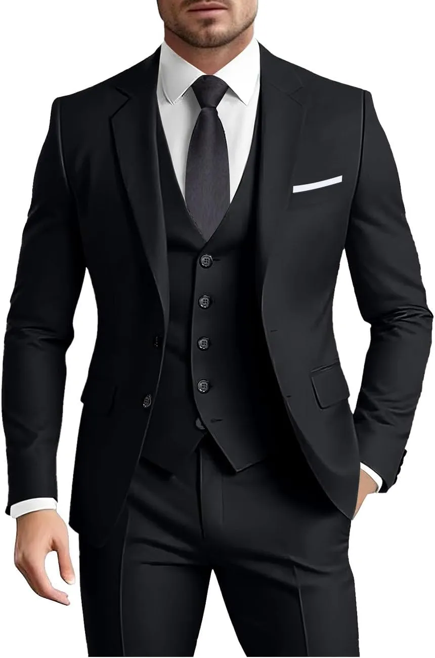 Men's Suit 3 Pieces Slim Fit Formal Business Wedding 2 Buttons Blazer Vest Pants Set Tuxedo