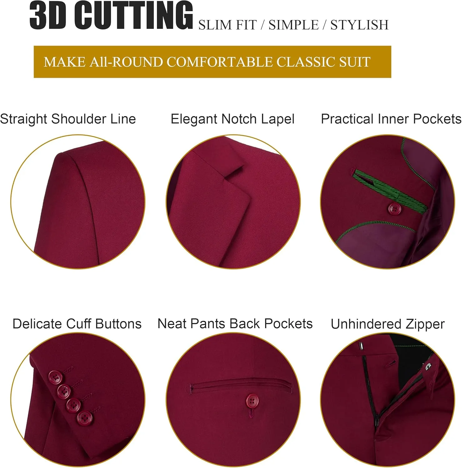 Men's Suit 3 Pieces Slim Fit Formal Business Wedding 2 Buttons Blazer Vest Pants Set Tuxedo