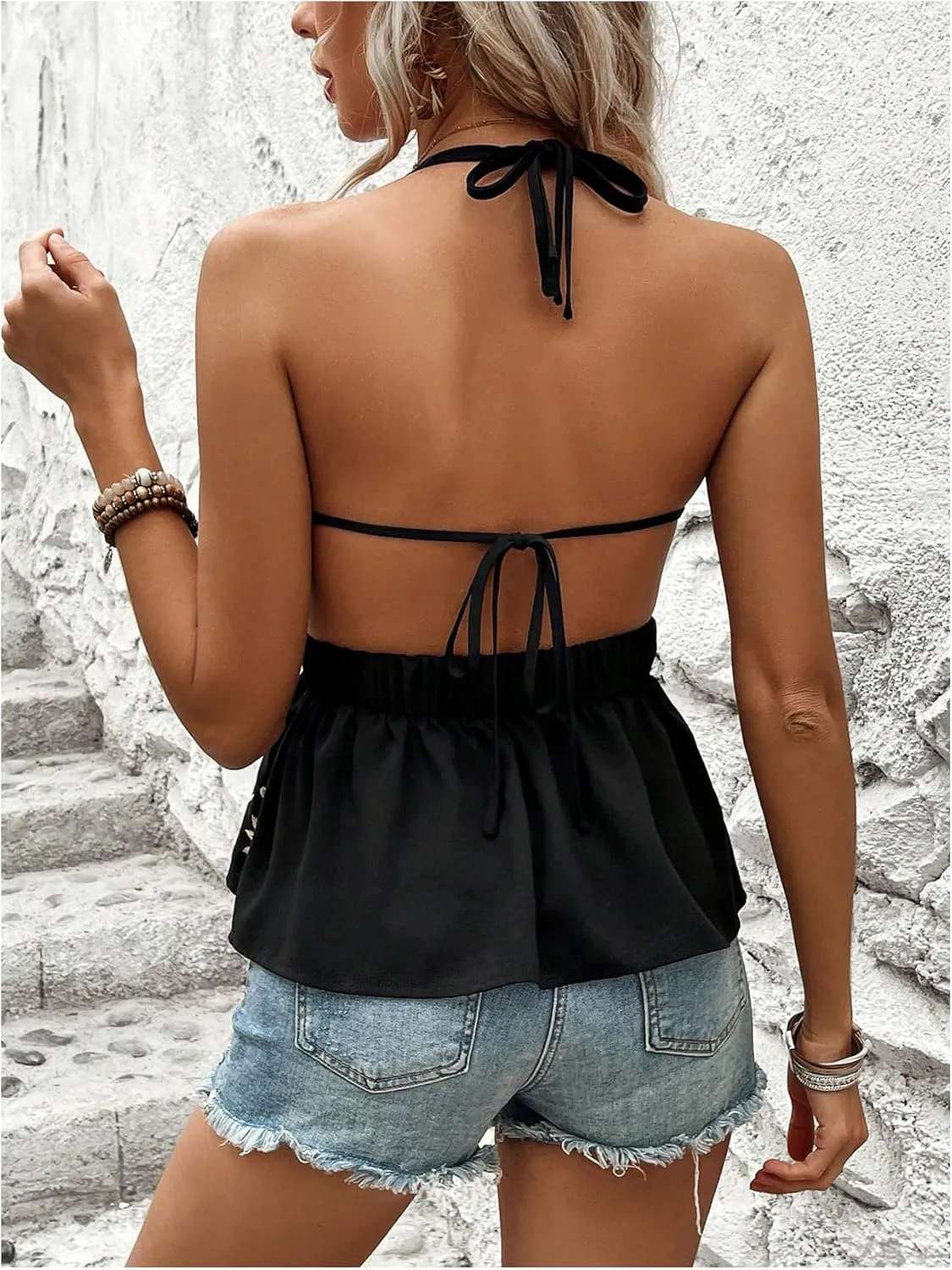 Milumia Women's Floral Print Halter Top Ruffle Hem Tie Backless Boho Summer Cami Vest