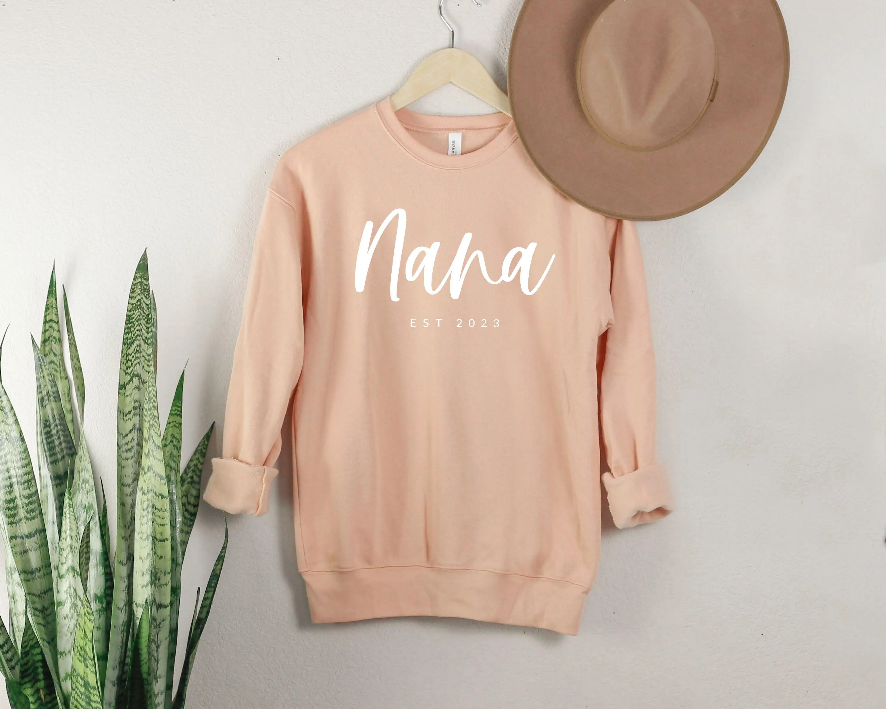 Nana Grandma Est 2022 Est 2023 Drop Shoulder Sponge Fleece Crewneck Sweatshirt