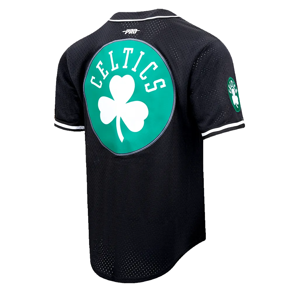 NBA BOSTON CELTICS SCRIPT TAIL MEN'S MESH BUTTON DOWN SHIRT (BLACK)
