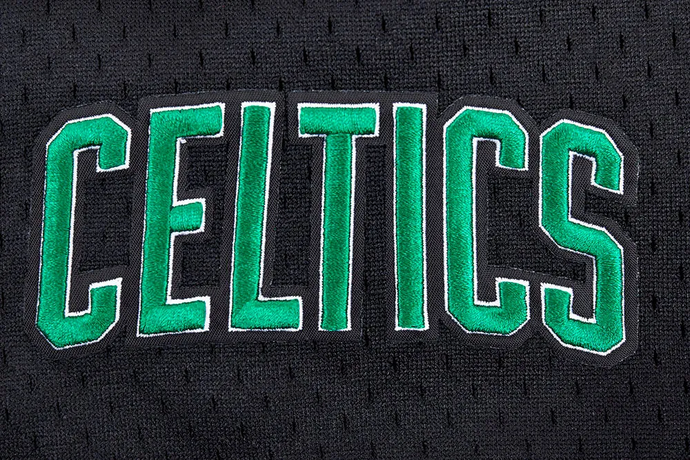 NBA BOSTON CELTICS SCRIPT TAIL MEN'S MESH BUTTON DOWN SHIRT (BLACK)