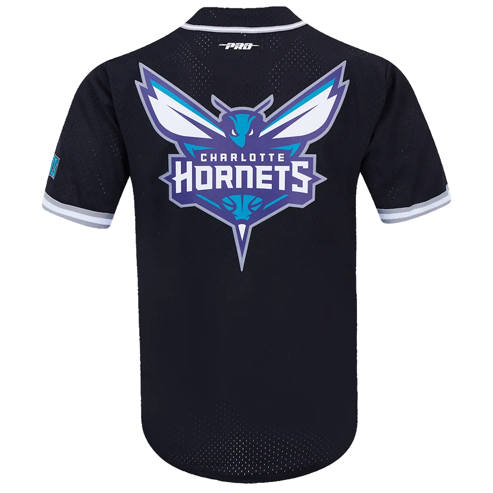NBA CHARLOTTE HORNETS SCRIPT TAIL MEN'S MESH BUTTON DOWN SHIRT (BLACK/GRAY)