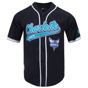 NBA CHARLOTTE HORNETS SCRIPT TAIL MEN'S MESH BUTTON DOWN SHIRT (BLACK/GRAY)