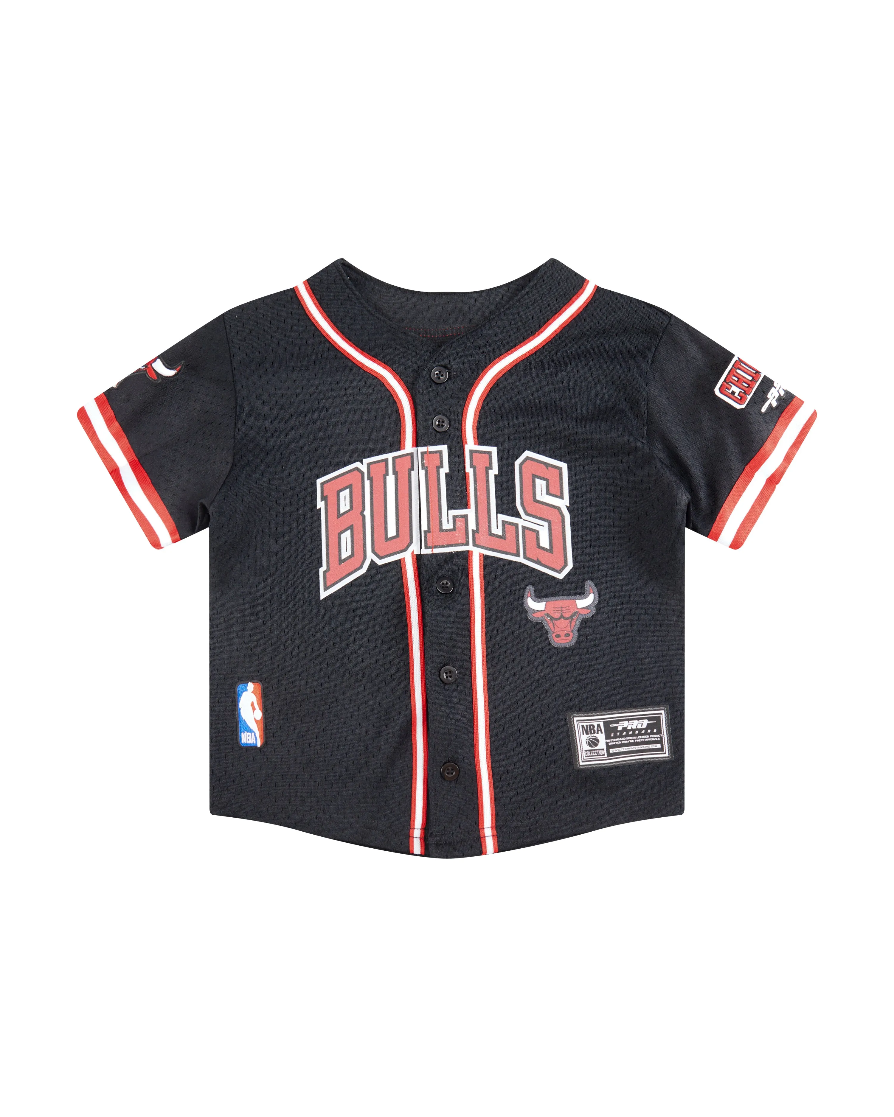 NBA CHICAGO BULLS CLASSIC TODDLER BOYS MESH BUTTON DOWN SHIRT (BLACK/RED)