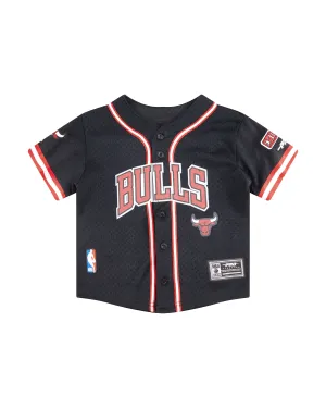NBA CHICAGO BULLS CLASSIC TODDLER BOYS MESH BUTTON DOWN SHIRT (BLACK/RED)