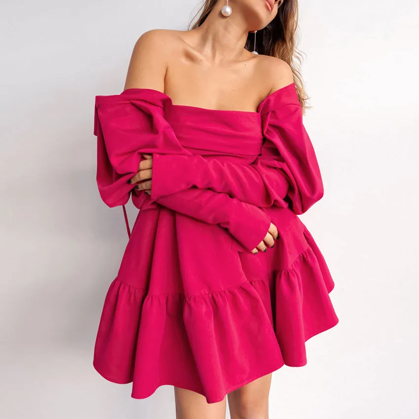 Puff Party Niche Puff Sleeve Stylish Pleated Solid Color Dress Wholesale Dresses