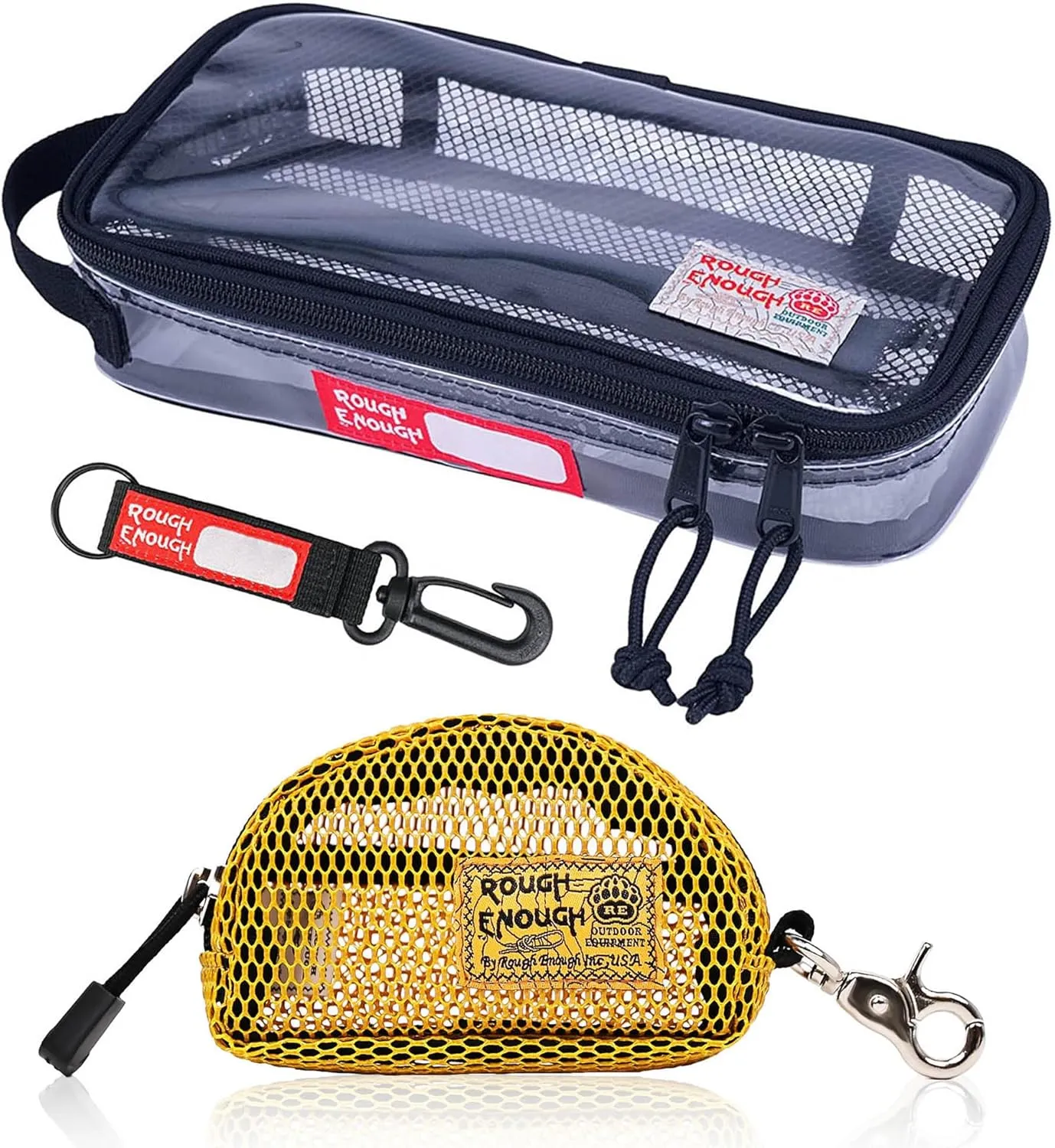 Rough Enough Clear TSA Approved Toiletry Bag and Mesh Zipper Coin Purse Bag Bundle Set