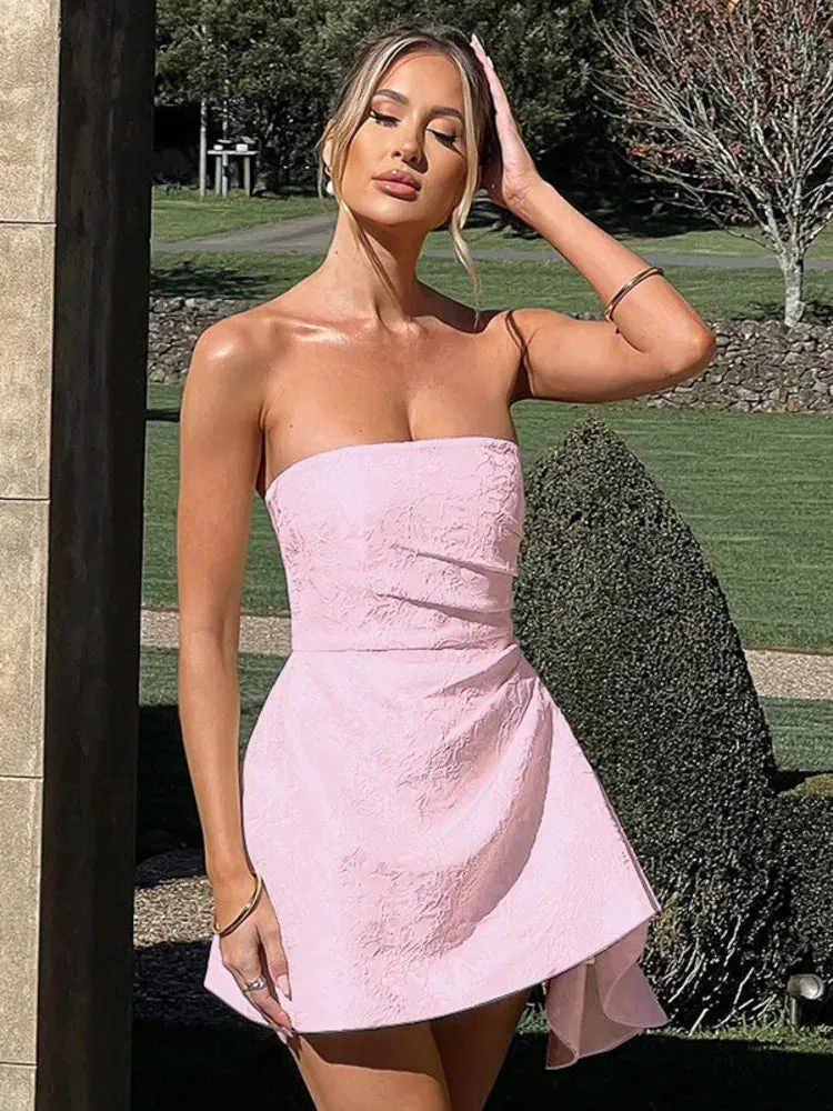 Satin A-line Stylish Tube Mini Dress