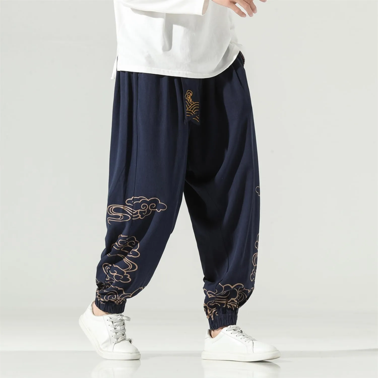 Seidarise Men's Linen Pant Japanese Hip Hop Sweatpants Harem Pants Sports Harem Baggy Wide Leg Cotton