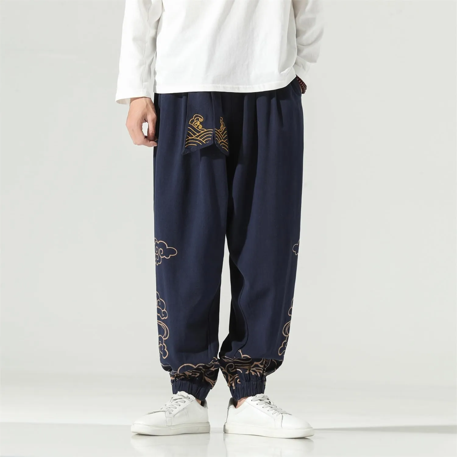 Seidarise Men's Linen Pant Japanese Hip Hop Sweatpants Harem Pants Sports Harem Baggy Wide Leg Cotton