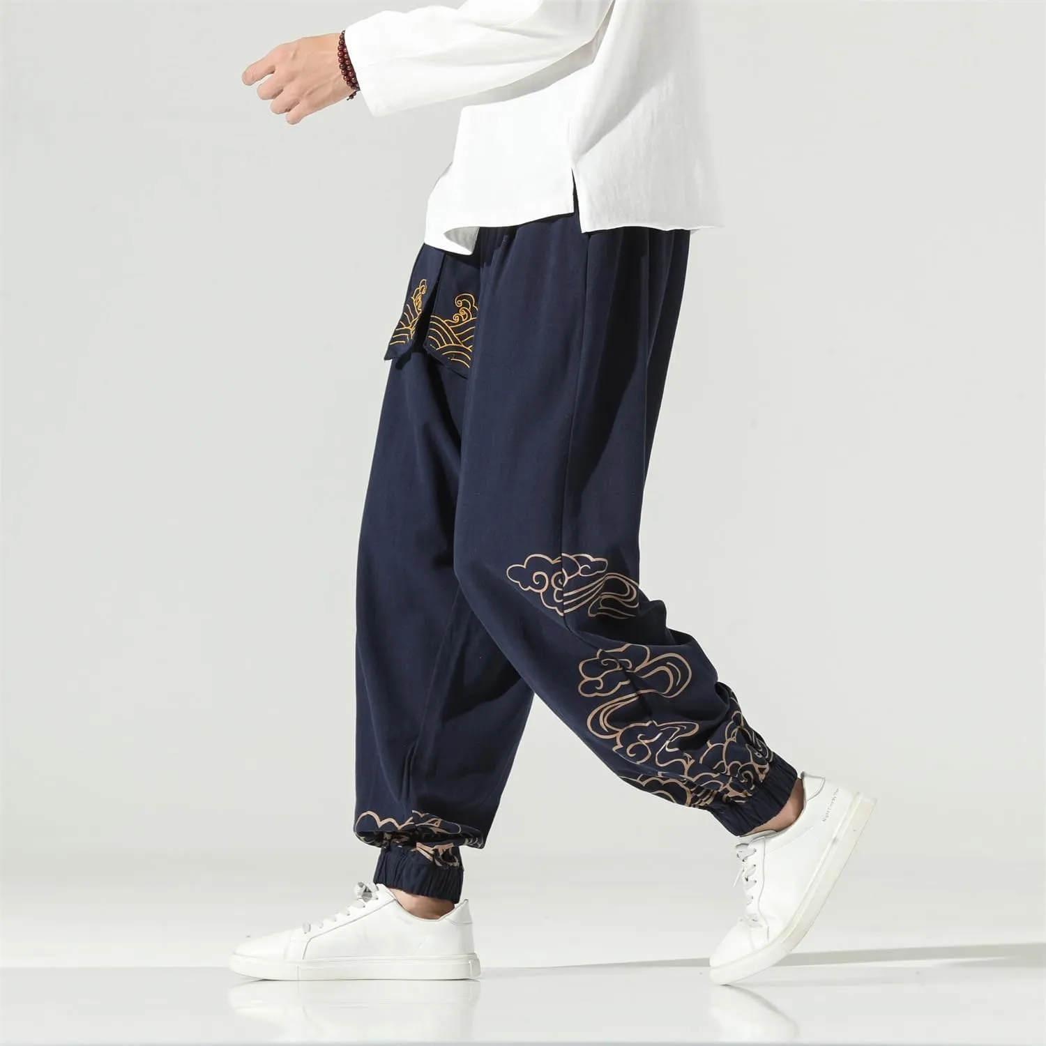 Seidarise Men's Linen Pant Japanese Hip Hop Sweatpants Harem Pants Sports Harem Baggy Wide Leg Cotton