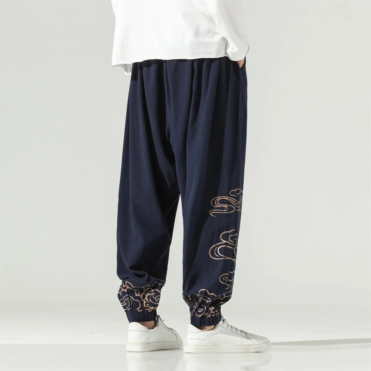 Seidarise Men's Linen Pant Japanese Hip Hop Sweatpants Harem Pants Sports Harem Baggy Wide Leg Cotton
