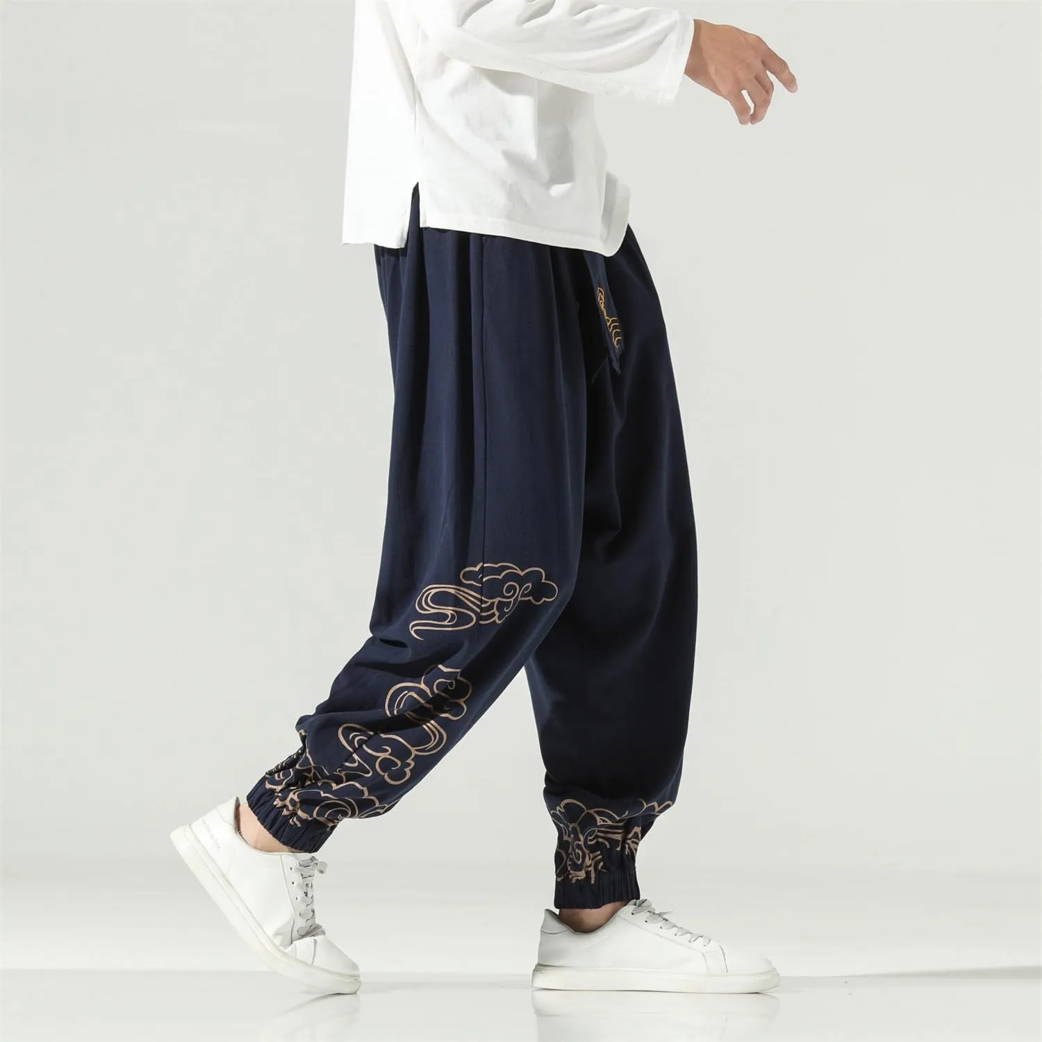 Seidarise Men's Linen Pant Japanese Hip Hop Sweatpants Harem Pants Sports Harem Baggy Wide Leg Cotton