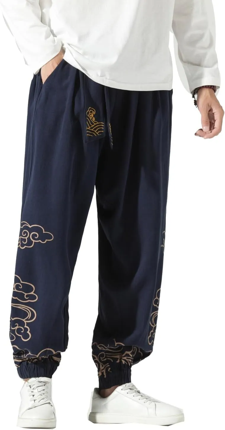 Seidarise Men's Linen Pant Japanese Hip Hop Sweatpants Harem Pants Sports Harem Baggy Wide Leg Cotton