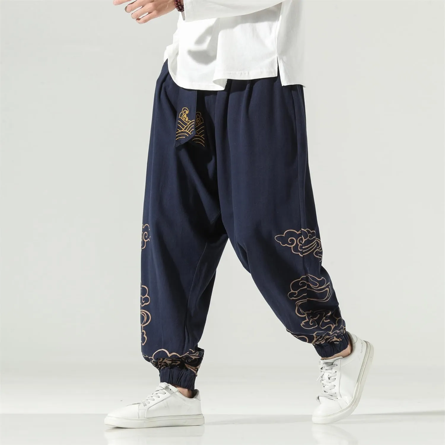 Seidarise Men's Linen Pant Japanese Hip Hop Sweatpants Harem Pants Sports Harem Baggy Wide Leg Cotton