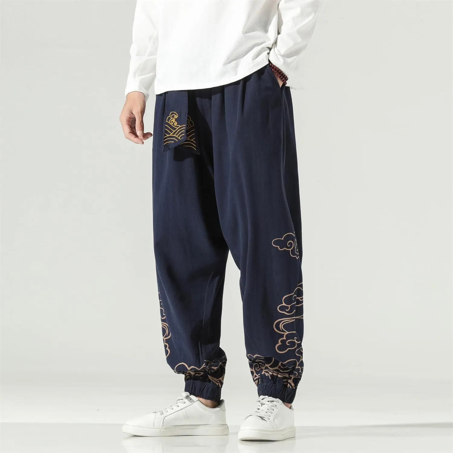 Seidarise Men's Linen Pant Japanese Hip Hop Sweatpants Harem Pants Sports Harem Baggy Wide Leg Cotton