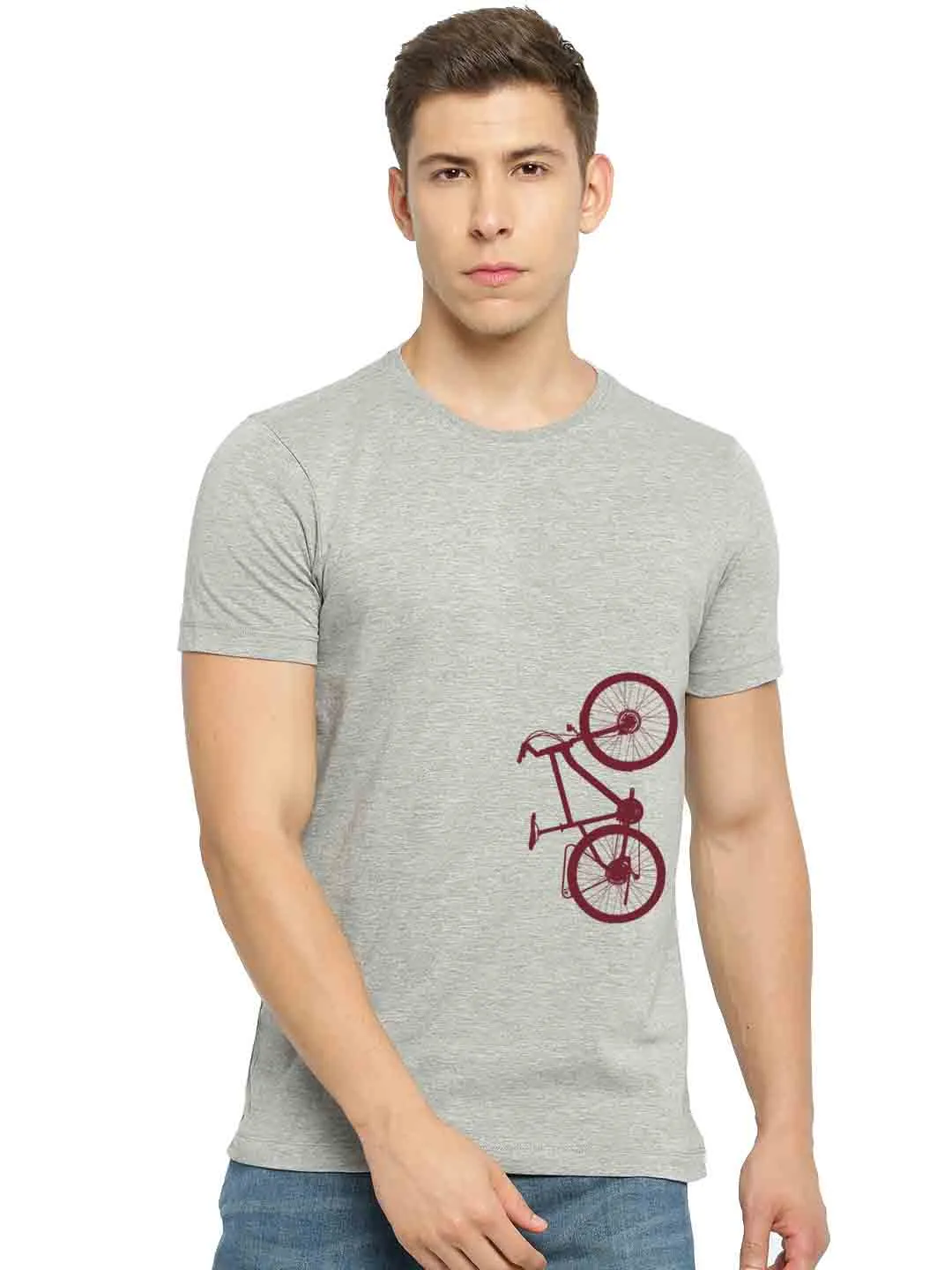 Semantic Half Sleeve Cotton T-shirt - Printed Bicycle