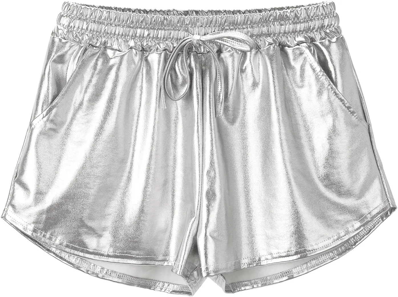Shiny Metallic Sexy Shorts Women High Waist Reflective Pants Sparkly Outfit Elastic Waist Rave Dance Party