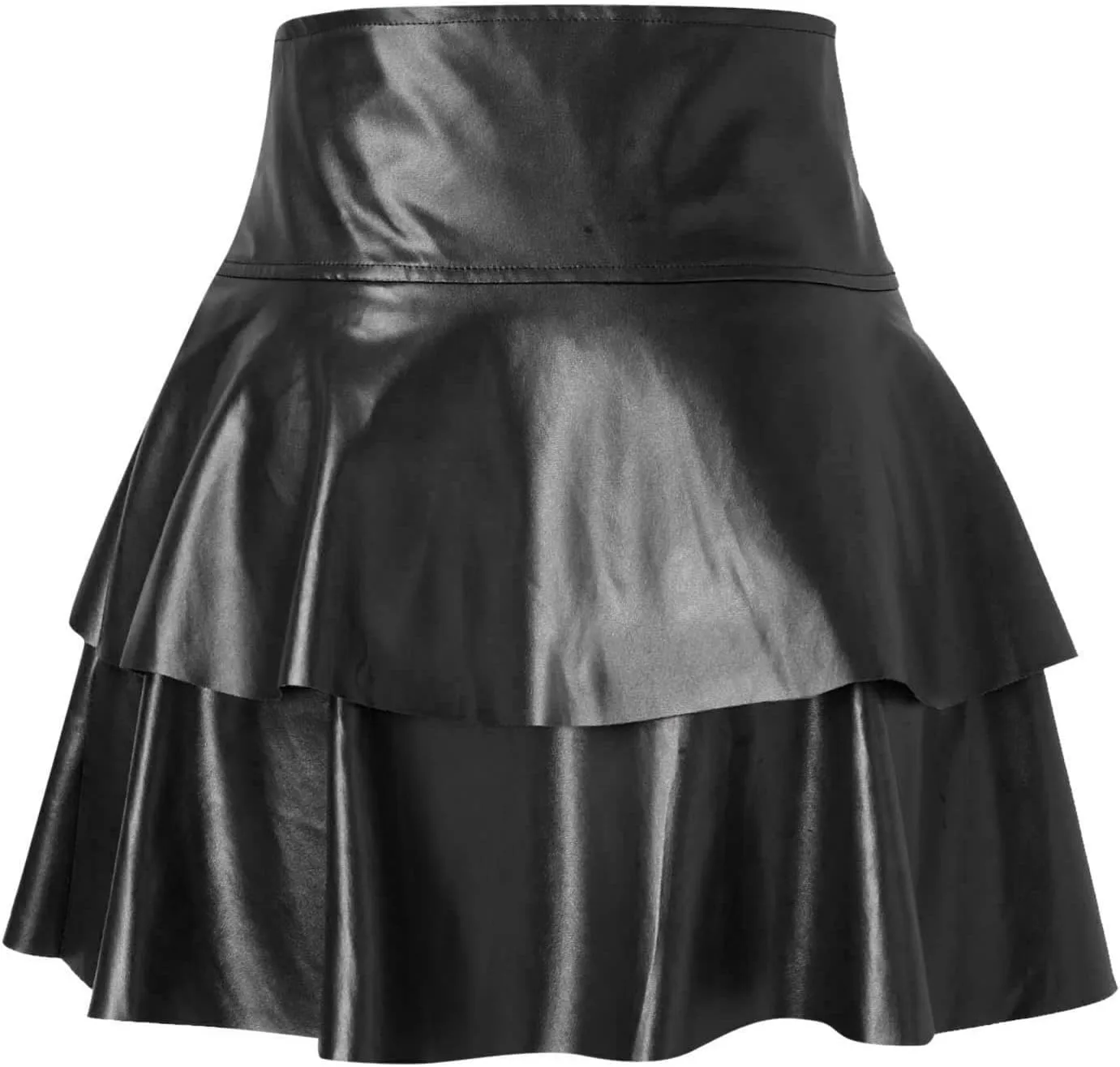 Short Mini Skirts for Women Faux Leather Pleated Skirt Trendy High Waisted Leather Pleated Solid Ruffle Skirt
