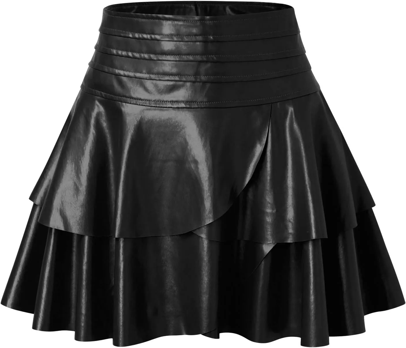 Short Mini Skirts for Women Faux Leather Pleated Skirt Trendy High Waisted Leather Pleated Solid Ruffle Skirt