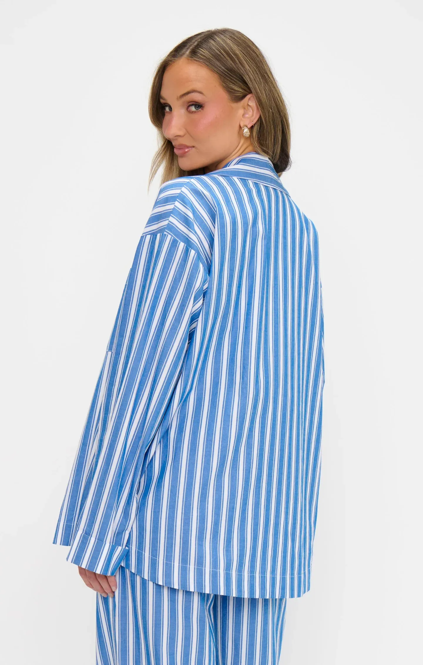 Show Me Your Mumu- Braxton Button Down Coastal Blue Stripe