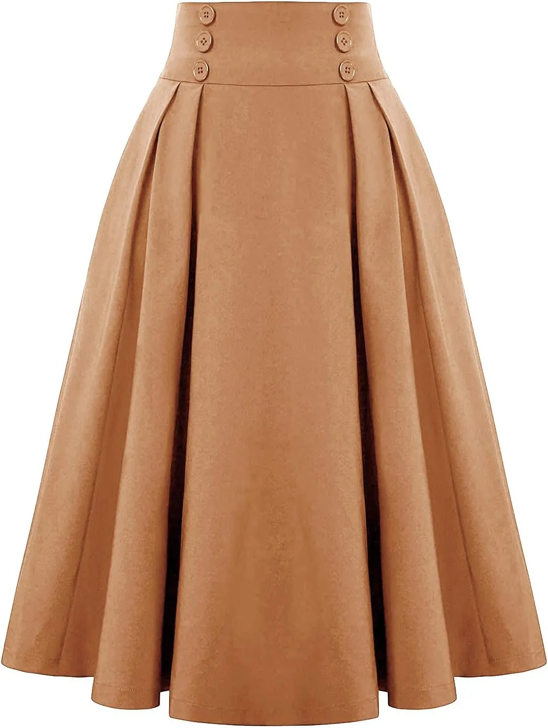 Solid Color Skirts for Women High Waisted Bohemian Midi Length Casual Skirt with Elastic Waist and Tiered Design