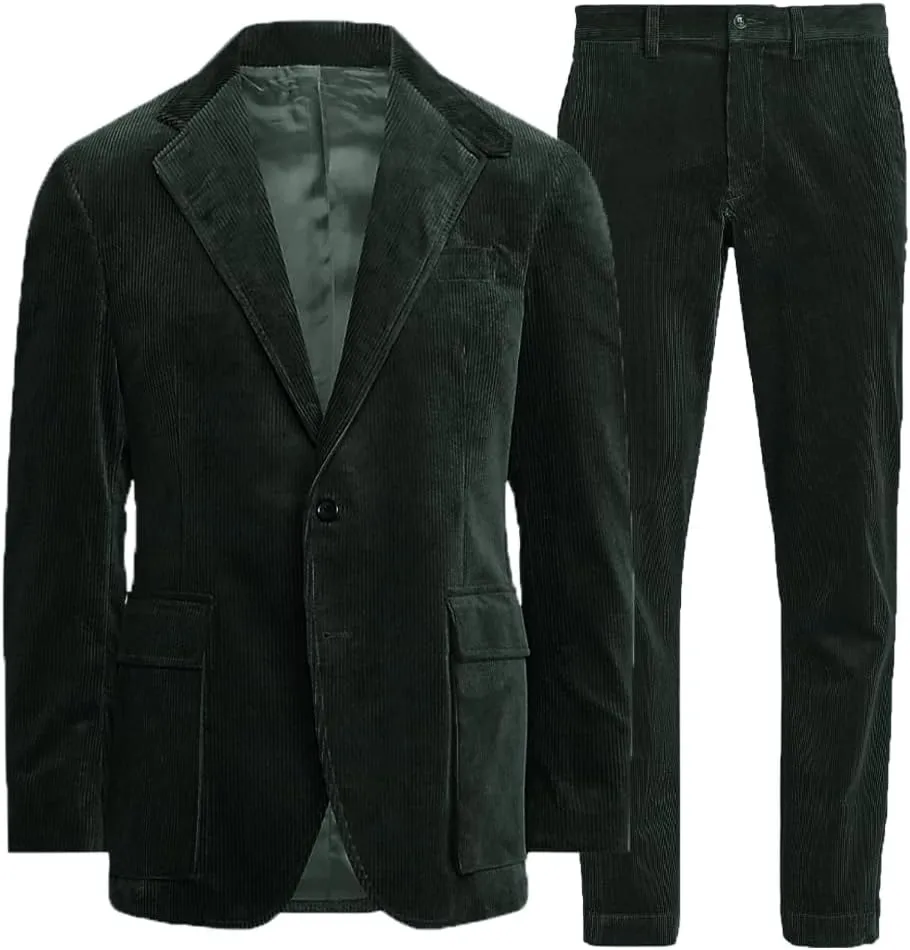 Suit for Men New Corduroy British-Style Suits Two Piece Blazer Pants Business Casual Suit Groomsmen