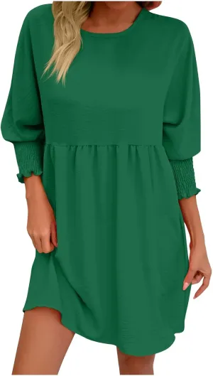 Summer Dress for Women Causal Party Round Neck 3/4 Length Puff Sleeve Midi Flowy Chiffon Dresses 2024 Fall Clothes