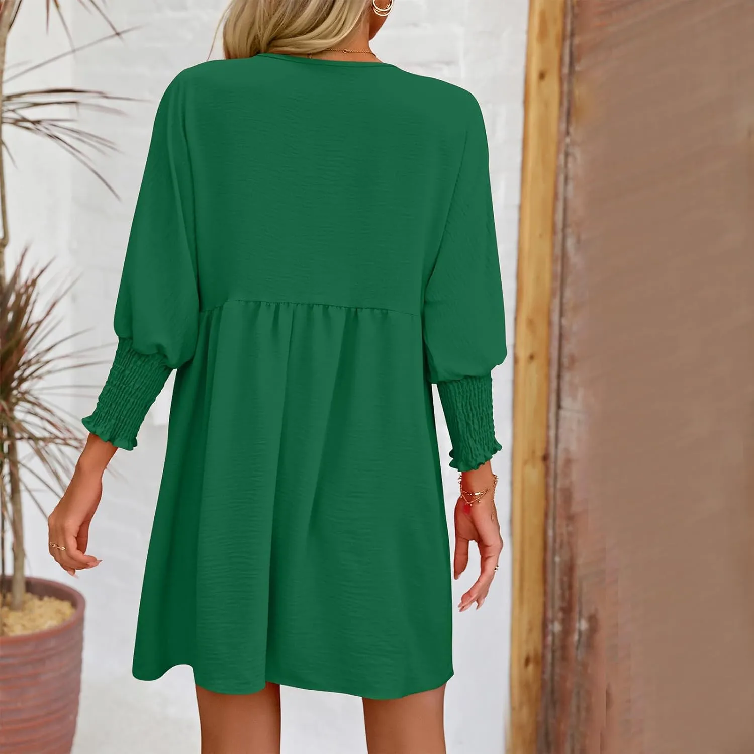 Summer Dress for Women Causal Party Round Neck 3/4 Length Puff Sleeve Midi Flowy Chiffon Dresses 2024 Fall Clothes