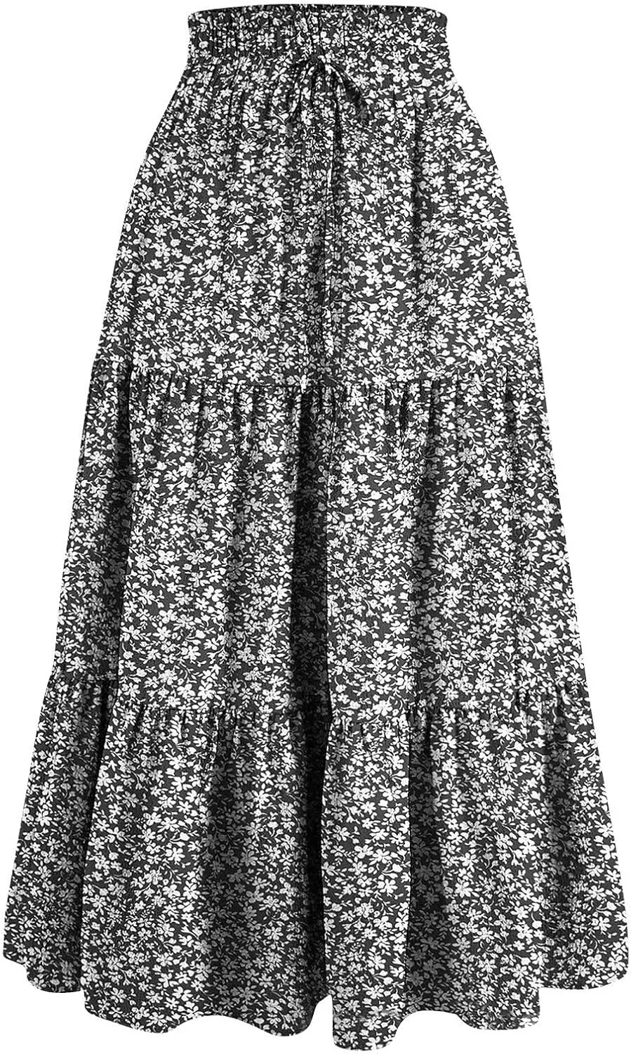 Tiered Maxi Skirts for Women Comfy Elastic High Waisted Ruffle Hem Flowy Swing Summer Cover Ups Long Skorts
