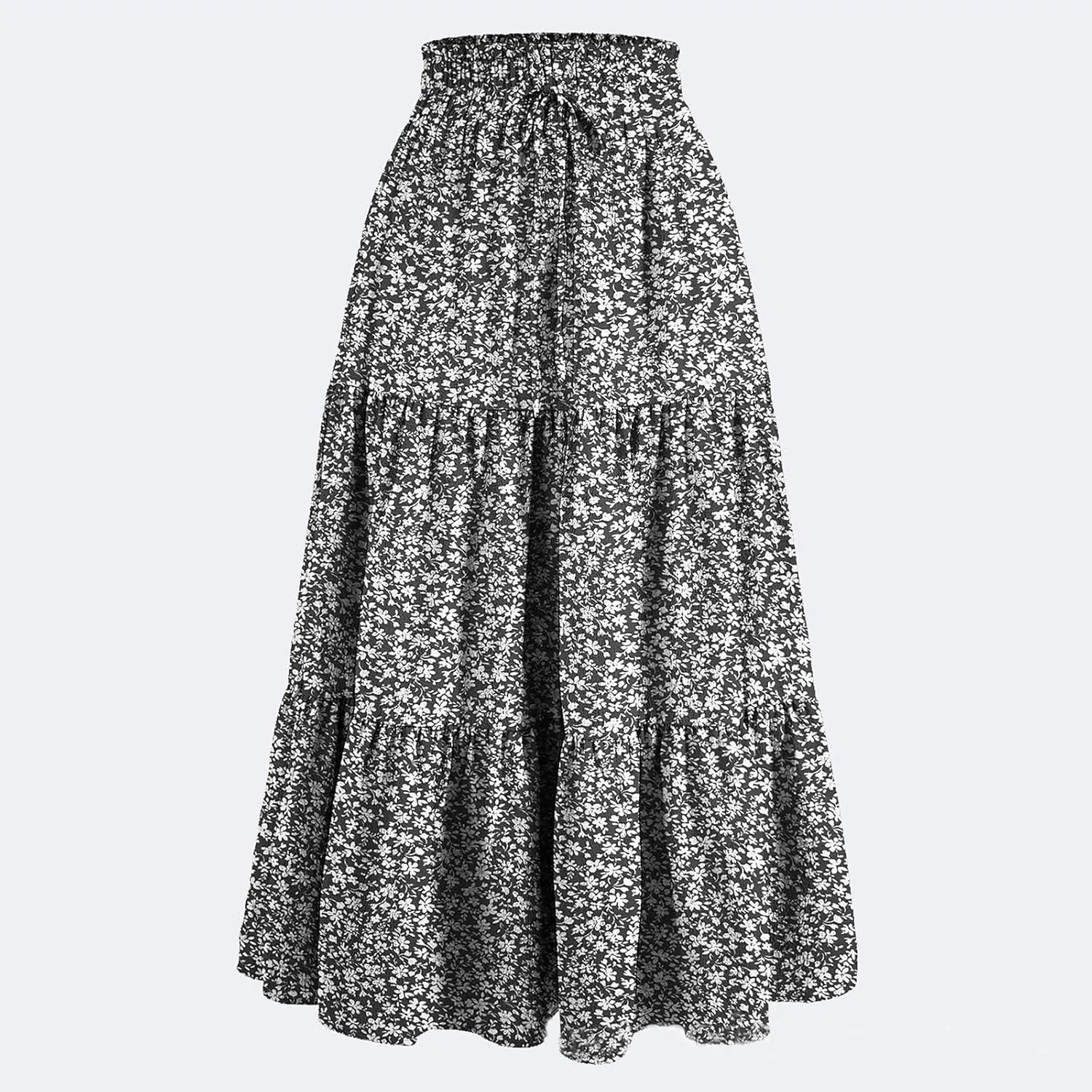 Tiered Maxi Skirts for Women Comfy Elastic High Waisted Ruffle Hem Flowy Swing Summer Cover Ups Long Skorts