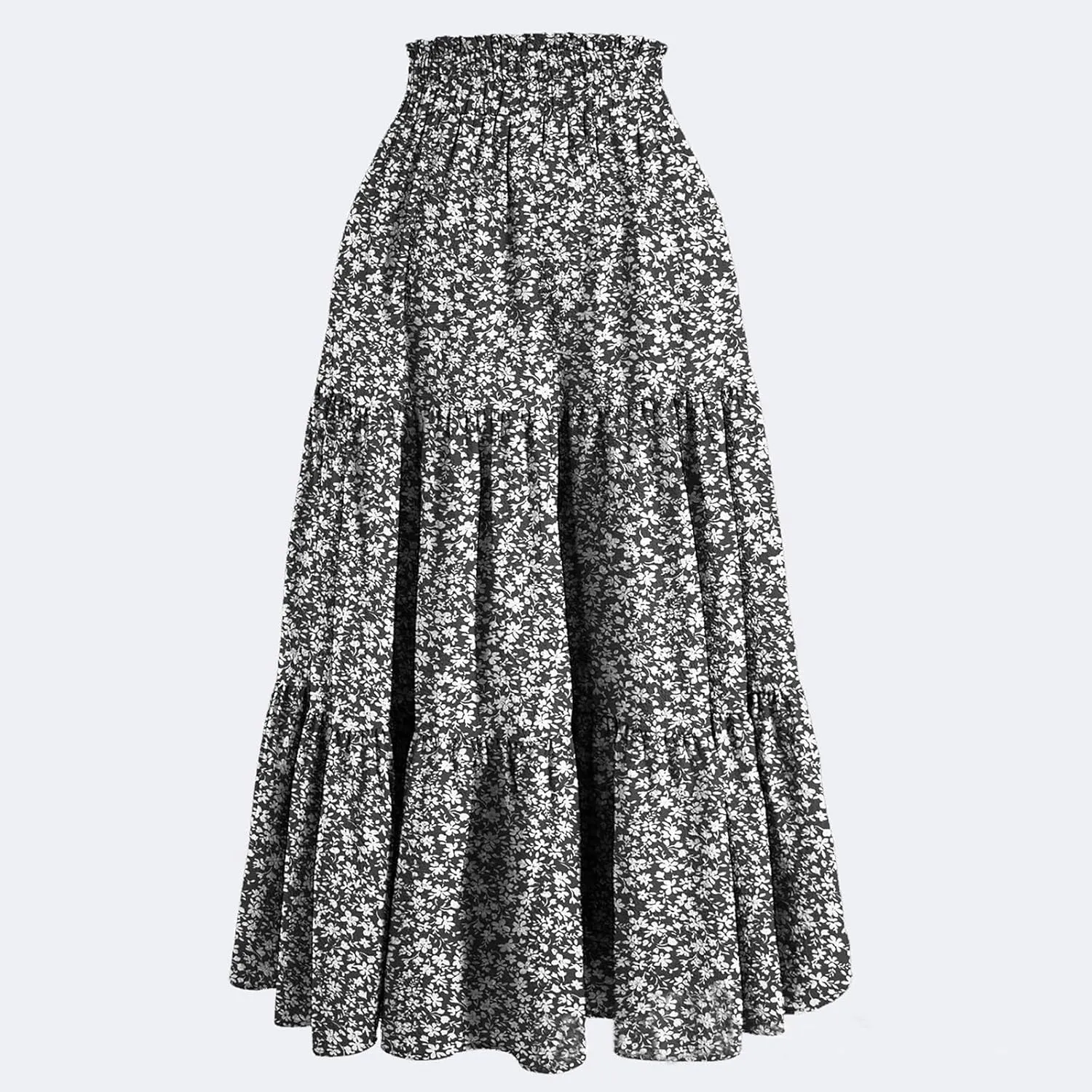 Tiered Maxi Skirts for Women Comfy Elastic High Waisted Ruffle Hem Flowy Swing Summer Cover Ups Long Skorts