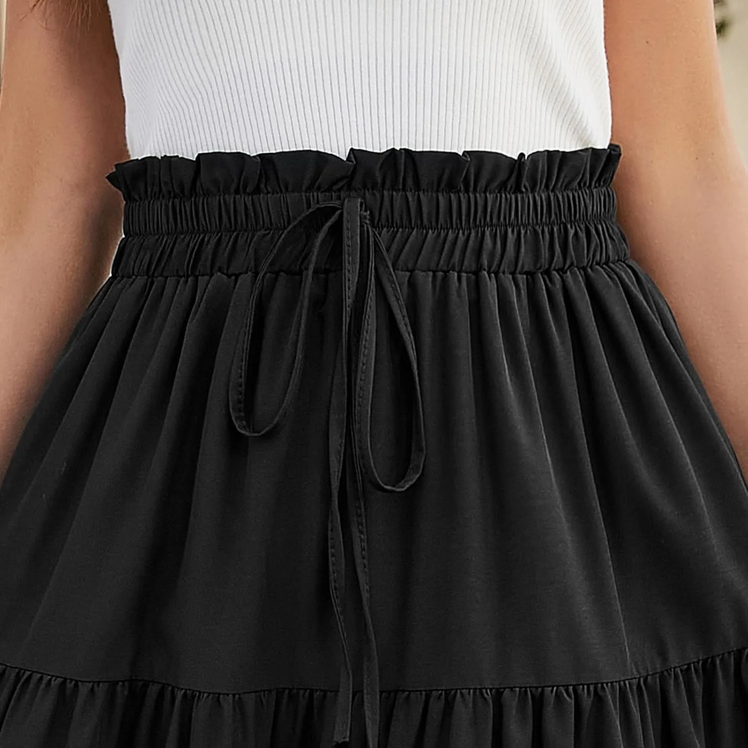 Tiered Maxi Skirts for Women Comfy Ruffle Hem Flowy Swing Long Skorts Elastic High Waisted Summer Cover Ups